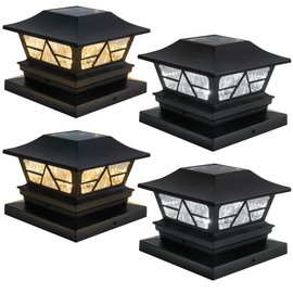 TW SHINE 4 Pack Solar Outdoor Fence Post Lights, 2 Modes Post Cap Lights Waterproof Color Changing Warm White/Cool White for Yard, Garden, Porch, Patio Decor, for 4x4 5x5 6x6 Wood Posts