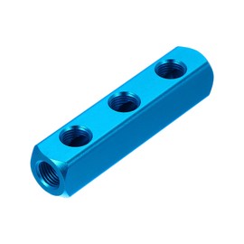 PATIKIL Air Manifold, 3 Way 6 Port PT 1/4" Aluminum Air Hose Inline Manifold Block Splitter Pneumatic Air Compressor Distribution Fitting, Blue
