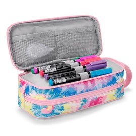 Choco Mocha Girls Pencil Case for Kids, Soft Large Zipper Pencil Pouch for Kids with 2 Compartments Girls Pencil Case for School Tie Dye Pencil Bag, Colorful