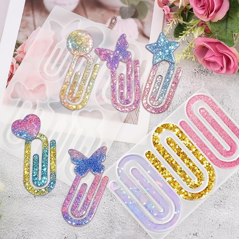 2pcs Paperclip Bookmark Mold, 9-Cavity Silicone White Resin Bookmark Molds