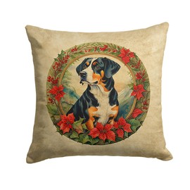 Caroline's Treasures DAC2361PW1414 Entlebucher Mountain Dog Christmas Flowers Throw Pillow Machine Washable, Indoor Outdoor Decorative Pillow for Couch, Bed or Patio, 14Hx14W