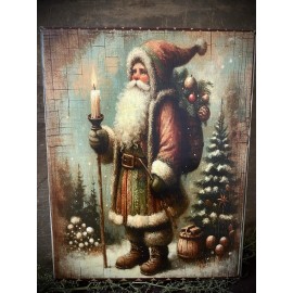 Handmade Primitive Christmas Santa Canvas Print shelf Sitter