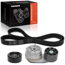 A-Premium Engine Serpentine Belt Drive Kit with Tensioner & Idler Pulley Compatible with Autocar LLC. Xpeditor, Xpeditor WX, Xpeditor WXLL & Kenworth W900 & Peterbilt 320, 357, 365, 378 - L6 10.8L