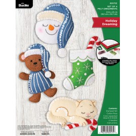 Bucilla, Holiday Dreaming Set of 4 Felt Applique Ornament Making Kit, Perfect for DIY Needlepoint Arts and Crafts, 89575E