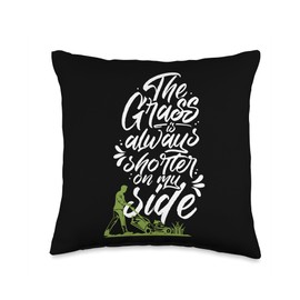 Gardener Lawn Mowing Lawn Care Gardening The Grass is Always Shorter On My Side Mowing Lawn Mower Throw Pillow, 16x16, Multicolor