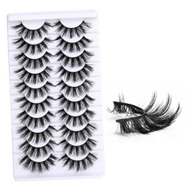 TORMEN 10 Pairs Synthetic Fiber Hard Stem False Eyelashes, Wispy Fluffy Cat Eye Lashes, Durable & Reusable Strip Lashes, Strong Support Eyelash Extensions Look, Natural Spiky Lashes for Women(trilogy)