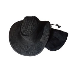 AIMBEAR Sombrero Plegable de Piel Negro con Estampado de Cocodrilo | Talla Única | Diseño con Malla para Ventilación | Elegante, Ligero y Cómodo para Viajar y Exterior
