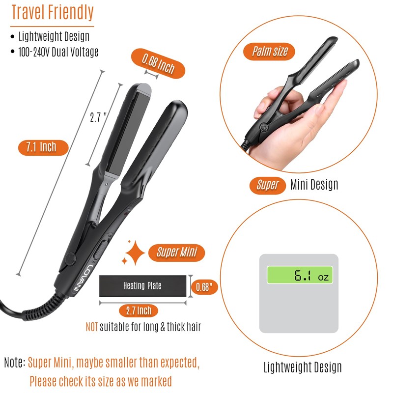 LOVANI Mini Flat Iron, Tourmaline Ceramic Small Hair Straightener, Dual