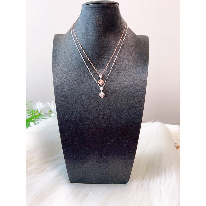 KIMIEVOL Women's Necklace, Zirconia, Rose Motif, 925 Silver, Jewelry, Gift
