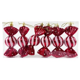 6 PCS 11CM Glitter Candy Canes Christmas Tree Hanging Decoration Bauble Christmas Tree Pendants for Xmas Home Party Decorations Ornaments, Red