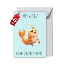 Birthday Card with Envelope - Funny Word Game Happy Birthday Card Shrimp "You Are Shrimply The Best" Birthday Card (XXL DIN A4)