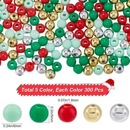 SOFPLATE 1500Pcs 5 Colors 6mm Christmas Beads Red Acrylic Beads Plastic Green White Gold Large Loose Bead Round for jewellery Making Home Party Decor Bracelets Necklace Key Chain DIY Beading Crafts