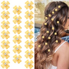 Wecoe 20 Pcs Small Yellow Flower Hair Clips Girls Tiny Mini Clips for Hair Cute Decorative Hair Clips Four Petals Bling Hair Clips Kids Baby Toddler Girls Wedding Hair Accessories for Women Girls Gift