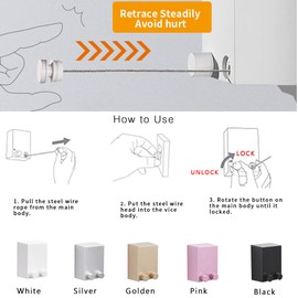 BESy Retractable Clothesline ABS case+Aluminum Dryer with Adjustable Stainless Steel Rope String Hotel Style Heavy Duty Drill Free & Wall Mounted Method 13.8 FeetsWhite