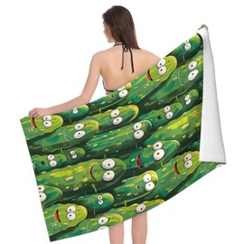 MIEPOS Fun Pickle Beach Towel,32x52in,Quick-Dry Sand-Free Pickle Bath Towels,Microfiber Lightweight for Travel Pool Yoga Beach Outdoor Activities Decor Accessories Gifts (Funny Pickle Green)