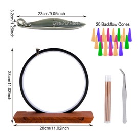 Backflow Incense Stick Holder with LED Light Ring, Ceramic Waterfall Incense Burner Kit with 1 Tweezer, 30 Incense Sticks 20 Backflow Incense Cones, LED Incense Burner Set for Home Decor Yoga Gift Set