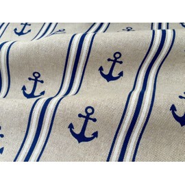 HomeBuy Marine Anchor Stripe Print Fabric - Curtain Upholstery Material - 140cm wide - Navy Blue & White (Sold by the Metre)