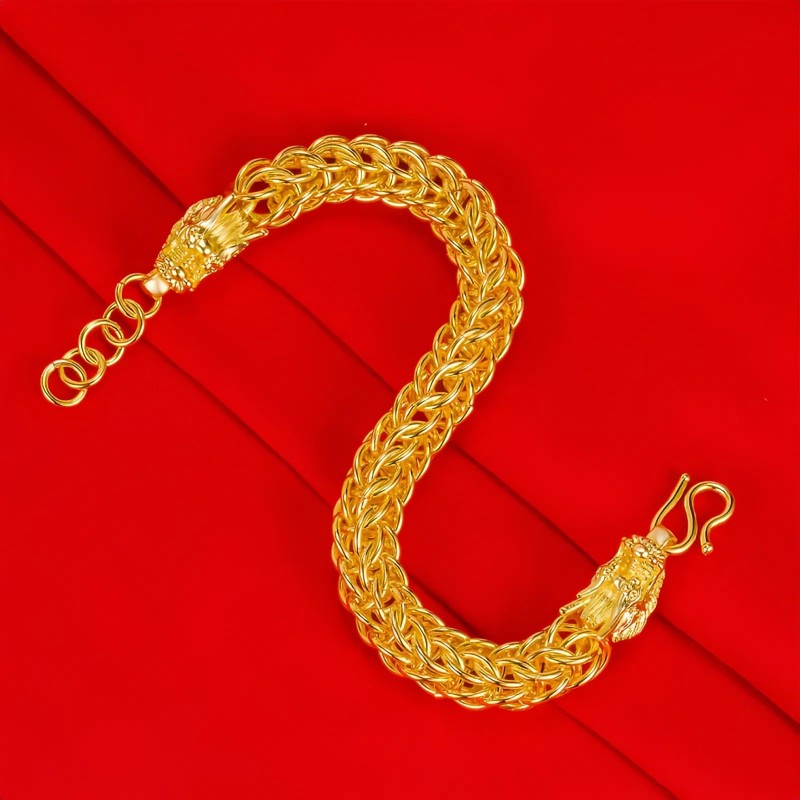 HannaFires ダブルヘッド金龍ブレスレット – 24Kゴールドメッキ チェーン 成功・富・健康・守護の開運アクセサリー ビジネスマン・ビジネスウーマンへの高級ギフト