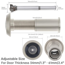 HOJLKLD Door Viewer Peephole,200 Degree Solid Brass Peep Holes with 16 MM Drill Bit for 1-1/2" to 2-3/8" Doors,5/8 Inch Pipe Diameter Anti-Peeping Door Eye Viewer Without Cover (Satin Nickel)