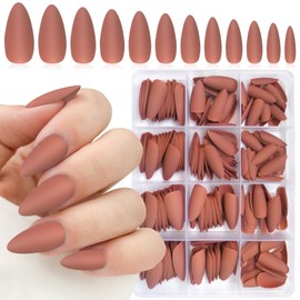 Lifextol 240PC Almond Press on Nails Medium Legnth Fake Nails Matte Almond Nails Press on Nail Short Stiletto False Nail Tips Colored Brown Artificial Fingernail & Nail Glue Ahdesive Tabs for Women