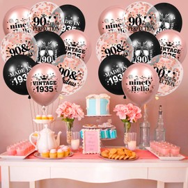 90th Birthday Balloons 18Pcs Rose Gold and Black 1935 Balloons 90th Birthday Party Decorations for Women 12 Inch Confetti Latex Vintage Sweet 90th Balloons for 90th Birthday Anniversary Party Supplies