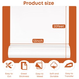 TransWonder White Puff-Vinyl-Heat-Transfer 3D Puff Vinyl Puff Heat Transfer Vinyl - 12x20ft. Puff Iron on Vinyl for Cricut T Shirts