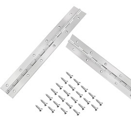 2Pack Silver Continuous & Piano Hinges 2" OpenWidthX 0.04" ThicknessX 12'' Heavy Duty Piano Hinges withHole Polished Stainless Furniture Hinges for Boats Cabinets Storage Box Door Cases with 24Screws