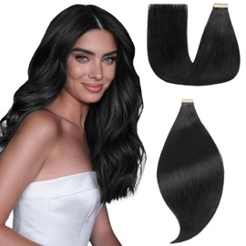 EINbeauty Tape Extensions Real Hair 20 Pieces Extensions Real Hair 45 cm 40 g Deep Black Tape In Extensions Real Hair Invisible Real Hair Extensions Tape Straight Hair Extensions for Women (18 Inches,