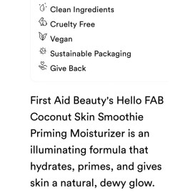 FIRST AID BEAUTY Coconut Skin Smoothie Priming Moisturizer 1.7 Fl Oz NIB/SEALED