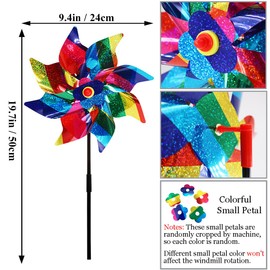6Pcs Sparkly Colorful Pinwheels HADEEONG 9.4in Rainbow Wind Spinners Reflective Pinwheels Decorative Windmill to Scare Birds Away for Yard Garden Outdoor Decoration