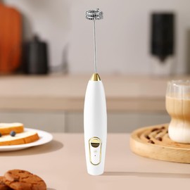 Rukico Electric Milk Frothers,Stainless Steel,Mini Handheld.Quick Type-C Charging for Coffee Lattes,Cappuccinos,Egg Whipping & Hot Choc.With Double-Layer Stirrer Head.(white)