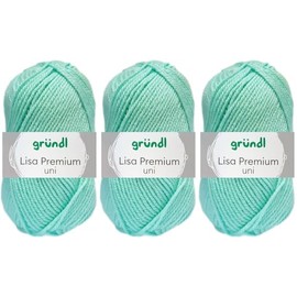 Gründl Lisa Premium Uni 3 x 50 g 100% Polyacrylic with Instructions for Guinea Pig (07 Pastel Turquoise)