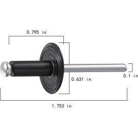 Wensilon(150 pcs) 3/16 * 1/2" Large Cap Open End Black 3/16*1/2,