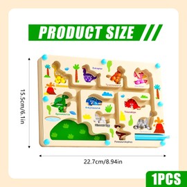 Embhlitfe Montessori Toys for 2 Year Old Boy - Wooden Magnetic Counting Maze with Colour Matching, Fine Motor Skills Learning Gift (Ages 2-5) (Dinosaur)