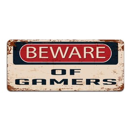 Print Crafted - Beware Of Gamers - Vintage Metal Sign | Gaming Decor For The Bedroom Or Man Cave
