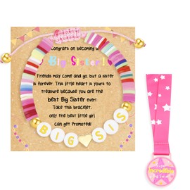 PEALICIOUS Big Sister Gifts for Girls Big Sister Bracelet Stocking Stuffers for Girls Cute Sister Jewelry for Daughter with Girls Bracelet and Pink Medal Matching Sister Outfits as Christmas Gifts