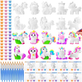 Simgoing 20 Set Unicorn DIY Painting Kit Ceramic to Paint Your Own Unicorn Statues Unpainted Plaster Figurines Brushes Acrylic Paints Bags Arts and Crafts Kits Party Favor for Kids Boys Adults Girls