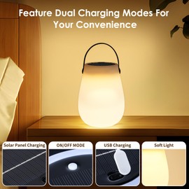 STRMAIYU Portable Solar Lamp ,Handheld Rechargeable LED Solar Light with 8 Color Changing Modes, Waterproof Ambient Light Perfect for Patio, Garden, Camping, Nighttime Reading, Coffee Bars, Bedroom