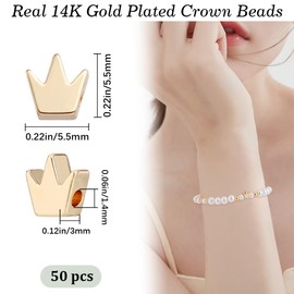 Beebeecraft Pack of 50 Crown Beads Made of 14 Carat Gold-Plated Brass Golden Spacer Beads with 1.4 mm Hole for DIY Necklace Bracelet Jewellery Making