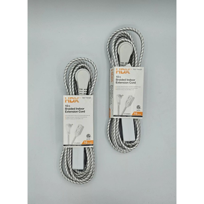 HDX 2 HDX 10 ft. 16-Gauge White Braided Extension Cords