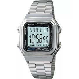 Casio A178W-1A Men's Vintage Silver Tone Band Alarm Chronograph Digital Watch