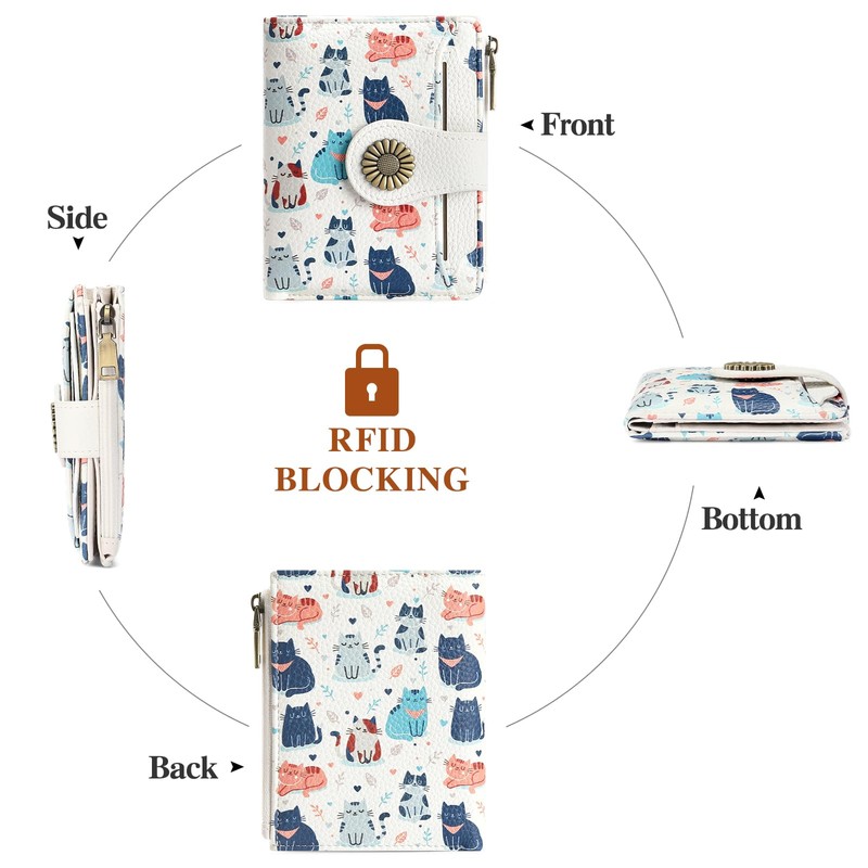 SENDEFN Small Wallet Women RFID Blocking Bifold Card Holder Compact