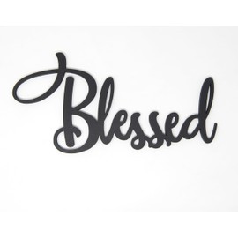 The Acrylic Place Black Wooden Word Script Cutout Sign for Home Decor (Blessed)