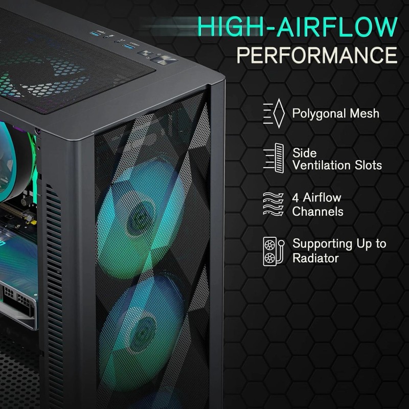 MUSETEX NN8 ATX Case with 6 Preinstalled PWM ARGB Fans,