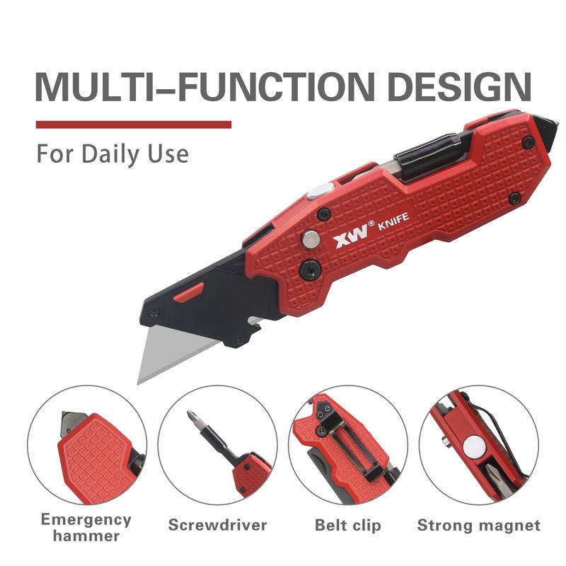 XW Folding Utility Knife with Screwdriver, 5-in-1 Multi-functional Heavy Duty