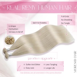 Moresoo U Tip Hair Extensions Human Hair Blonde Fusion Hair Extensions U Tip White Blonde Real Human Hair Utip Hair Extensions 24 Inch 50g/50s