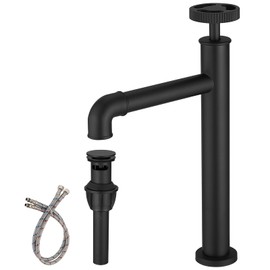 BWE Black Bathroom Faucet Vessel Sink Faucet Industrial Pipe Style Commercial Vanity Faucet for Bath Laundry Utility Bar Sink with Pop Up Drain Assembly and Supply Line