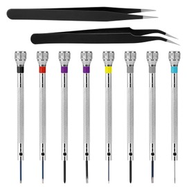 8 Pieces Professional Watch Screwdriver Set Micro Precision Glasses Repair Kit 0.6-1.6mm Watch Repair Screwdriver Set with 2 Tweezers for Watches, Eyeglasses, Jewelry Work, Electronics Repairing