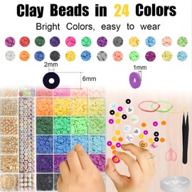 YMSDZHL 6000+PCS Clay Beads Bracelet Making Kit,24 Color Valentine's Day Flat Preppy Beads for Friendship Jewelry Making,Polymer Heishi Beads with Charms Gifts for Teen Girls Crafts for 8-12
