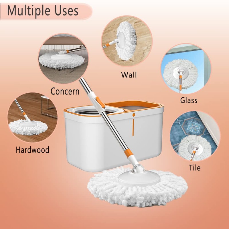 Floor Spin Mop and Bucket Set with Wringer System Extended
